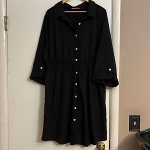 BLUSH LIKE NEW Black Mini Elastic Waist Button-Up Dress-3X